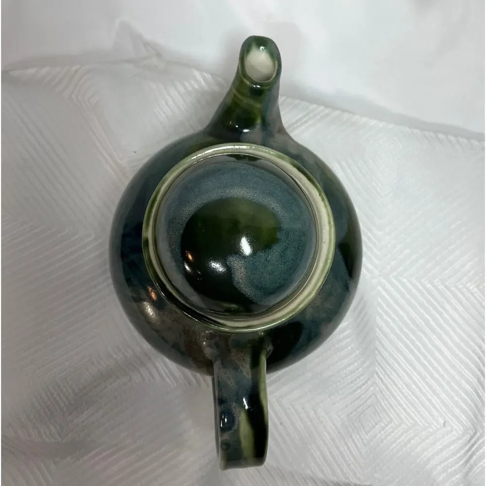 Handmade Ceramic Teapot Domed Lid Blue Green Glaze 6